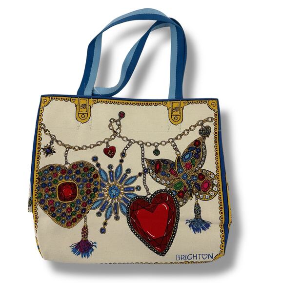 Brighton Glitterling Love Jewel Charm Print Canvas Tote Bag - Picture 2 of 9